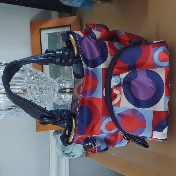 COACH Madison Op Art Resort Scarf Satin TopHandled Tote 2Pc Set - Picture 2 of 12